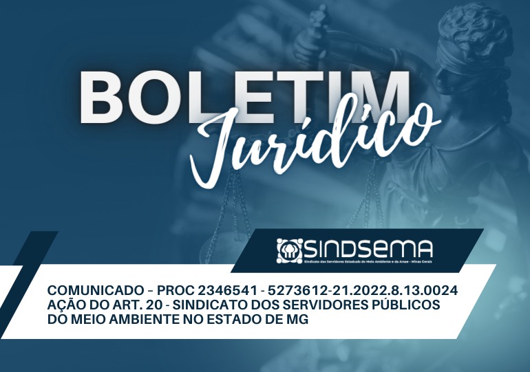 Comunicado – PROC 234654 - 5273612-21.2022.8.13.0024 – Ação do art. 20 - Sindicato dos Servidores Públicos do Meio Ambiente no Estado de MG